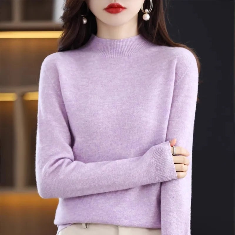Cozy Winter High-Neck Knit Sweater for Women – Korean Style Slim Fit Top