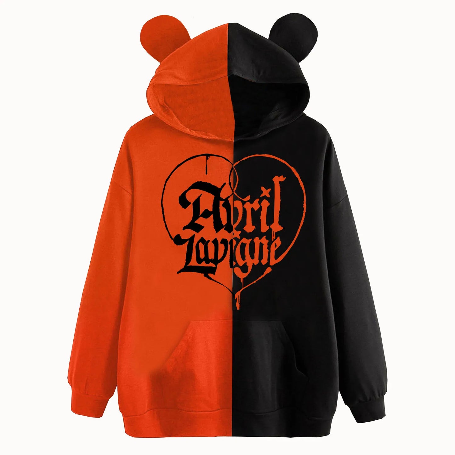 Avril Lavigne Split-Color Rock Fan Hoodie – with Graphic Print