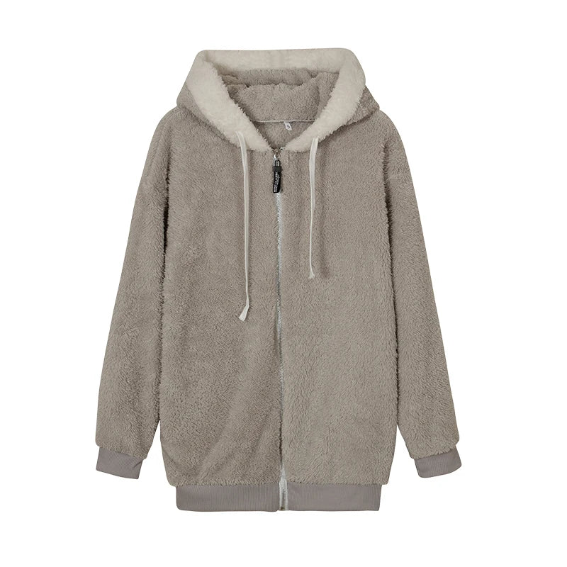 Women’s Ultra-Soft Plush Sherpa Fleece Hooded Zip Coat with Pockets