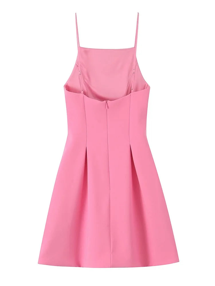 Pink Spaghetti Strap A-Line Mini Dress – Summer Party Dress