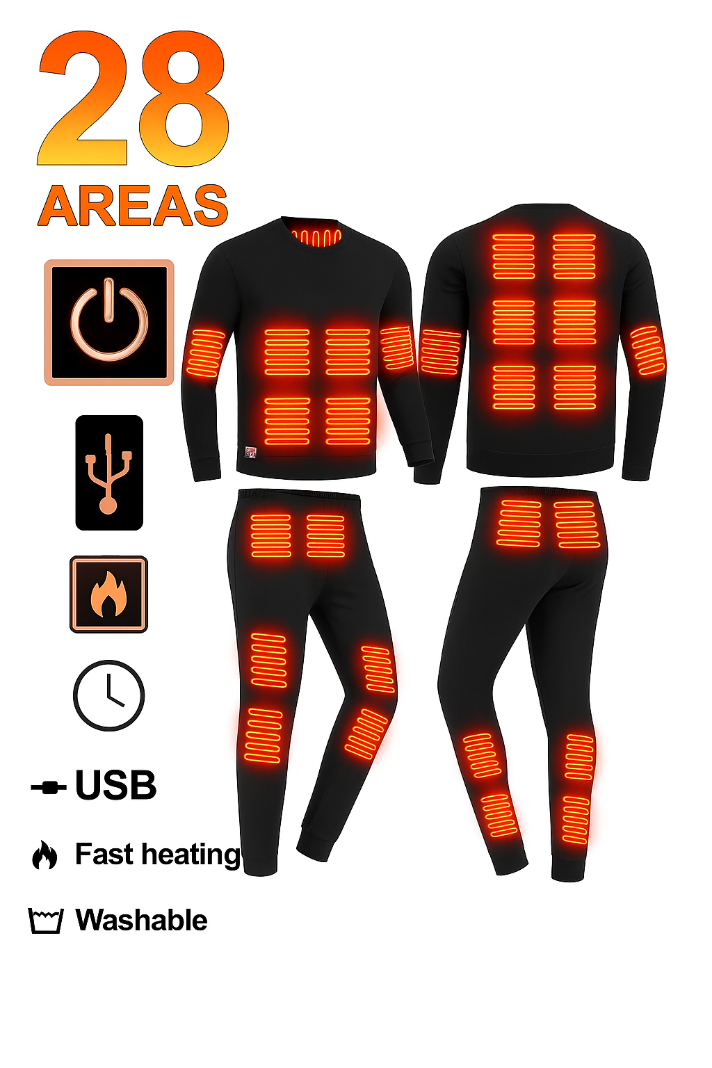 Men’s & Women’s USB Heated Thermal Underwear Set – Electric Heating Shirt & Pants for Winter Sports, Work, Skiing & Cold Weather