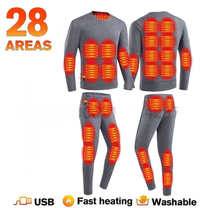 Men’s & Women’s USB Heated Thermal Underwear Set – Electric Heating Shirt & Pants for Winter Sports, Work, Skiing & Cold Weather
