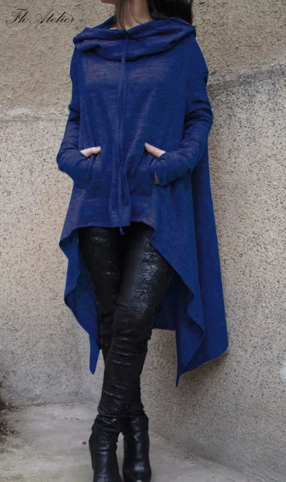 Asymmetrical Long Hoodie for Women – Oversized High-Low Hem Hooded Sweater Coat