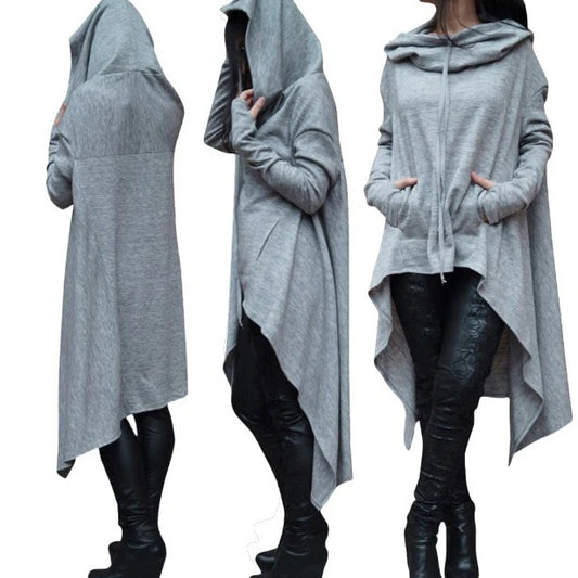 Asymmetrical Long Hoodie for Women – Oversized High-Low Hem Hooded Sweater Coat