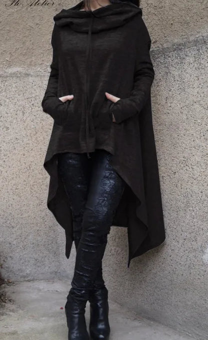 Asymmetrical Long Hoodie for Women – Oversized High-Low Hem Hooded Sweater Coat