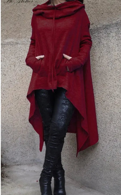 Asymmetrical Long Hoodie for Women – Oversized High-Low Hem Hooded Sweater Coat