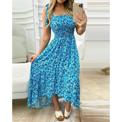 Women’s Floral Tie-Strap Maxi Dress – Sleeveless Smocked Bodice & Summer Dress