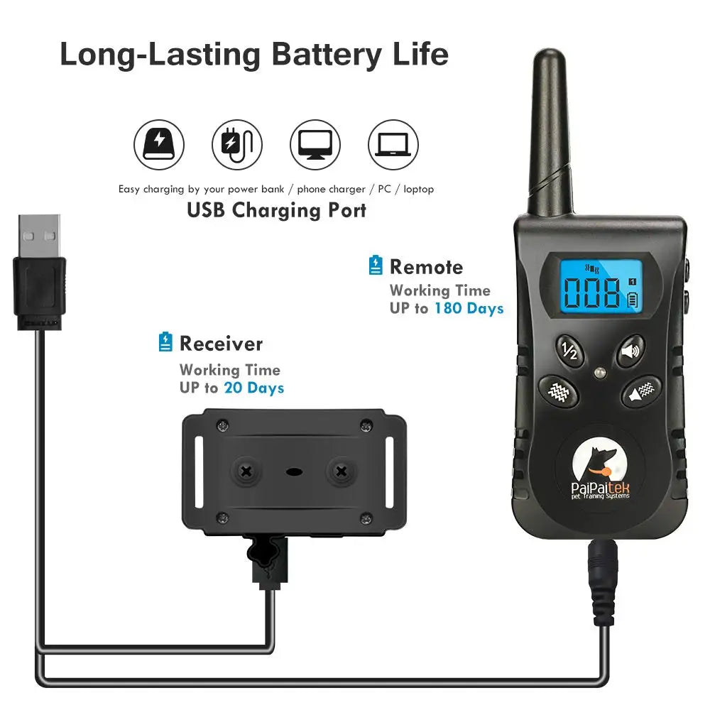 No-Shock Dog Training Collar– Rechargeable Vibration 1600ft Range