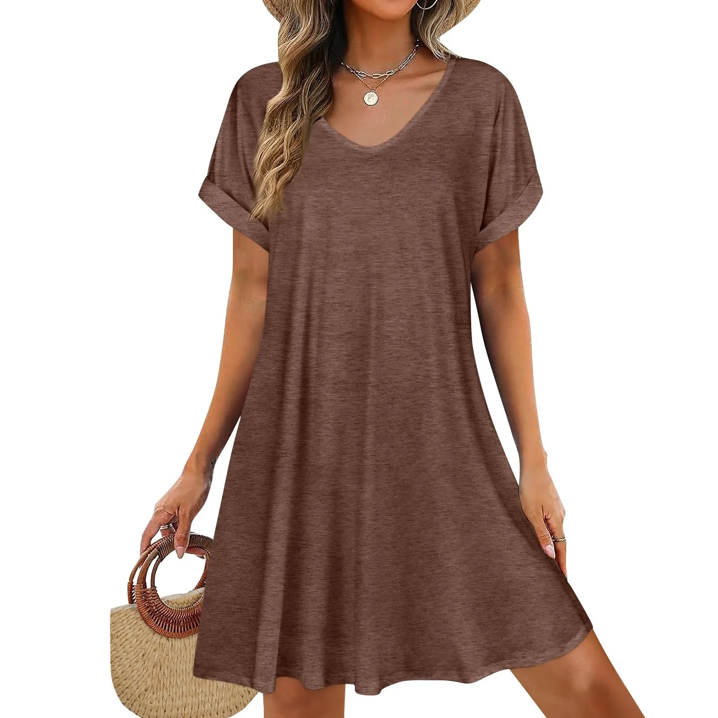 Women’s Loose Swing Summer T-Shirt Dress – Short Sleeve Casual Beach Sundress