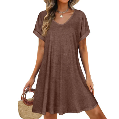 Women’s Loose Swing Summer T-Shirt Dress – Short Sleeve Casual Beach Sundress