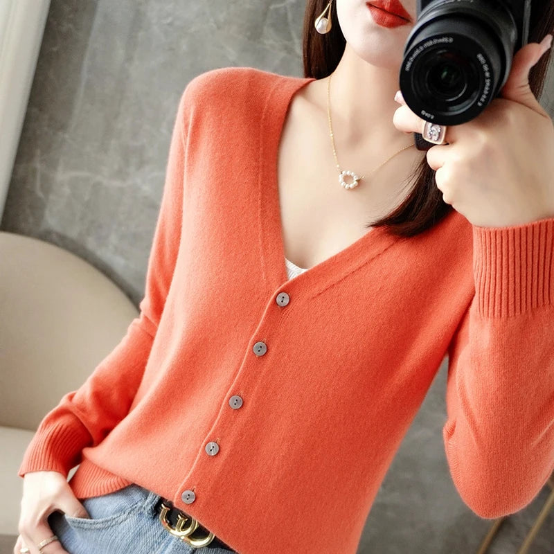 Classic V-Neck Button Cardigan for Women – Soft Lightweight Knit Sweater, Loose Fit Layering Top