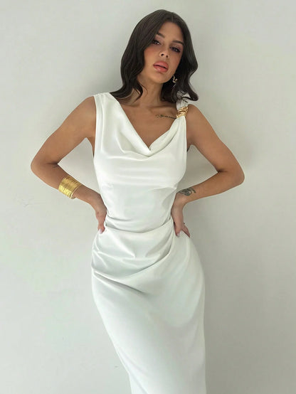 Elegant Cowl Neck Slim Fit Maxi Dress for Women – Long Formal Style