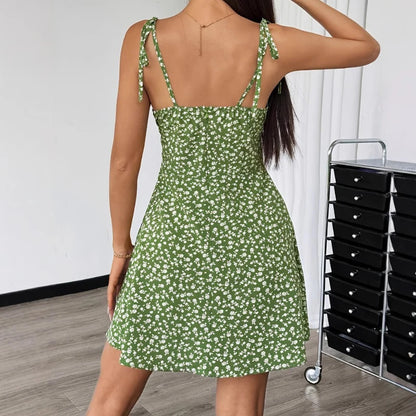 Floral Tie-Strap A-Line Mini Dress – Soft Spaghetti Strap Sundress with Fitted Bodice & Flowy Skirt