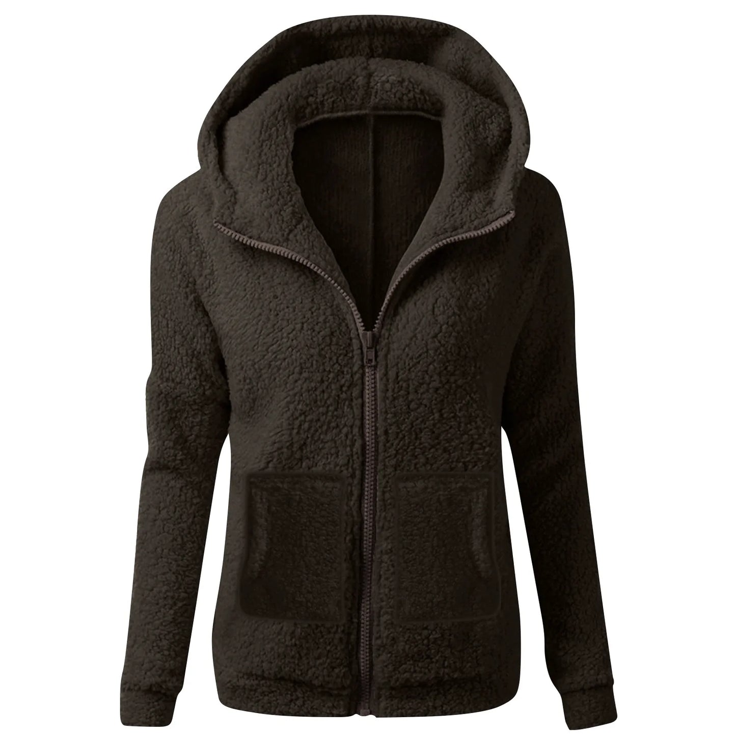 Women's Soft Plush Zip Up Hoodie - Warm Fleece Jacket with Hood & Pockets