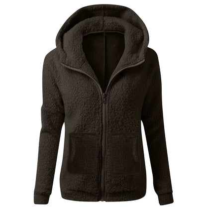 Women's Soft Plush Zip Up Hoodie - Warm Fleece Jacket with Hood & Pockets