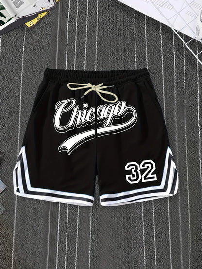 Bold Chicago Style Print Retro Basketball Shorts – Streetwear Summer Fitness