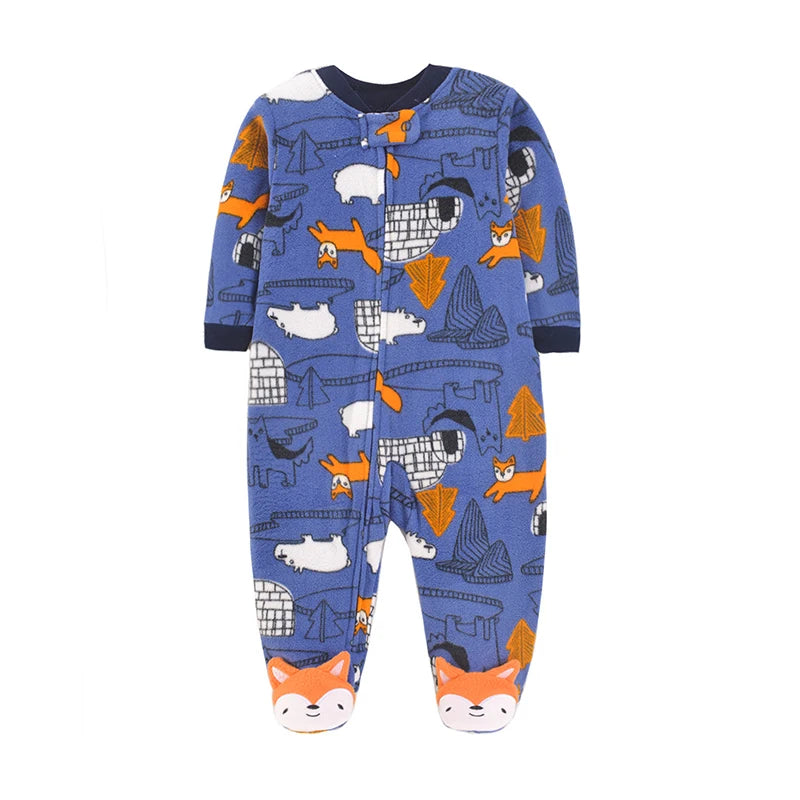 Baby Boy Fleece Romper Pajamas with Zipper – Soft Warm One-Piece Jumpsuit for Infants 0–12 Months