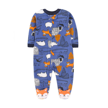 Baby Boy Fleece Romper Pajamas with Zipper – Soft Warm One-Piece Jumpsuit for Infants 0–12 Months