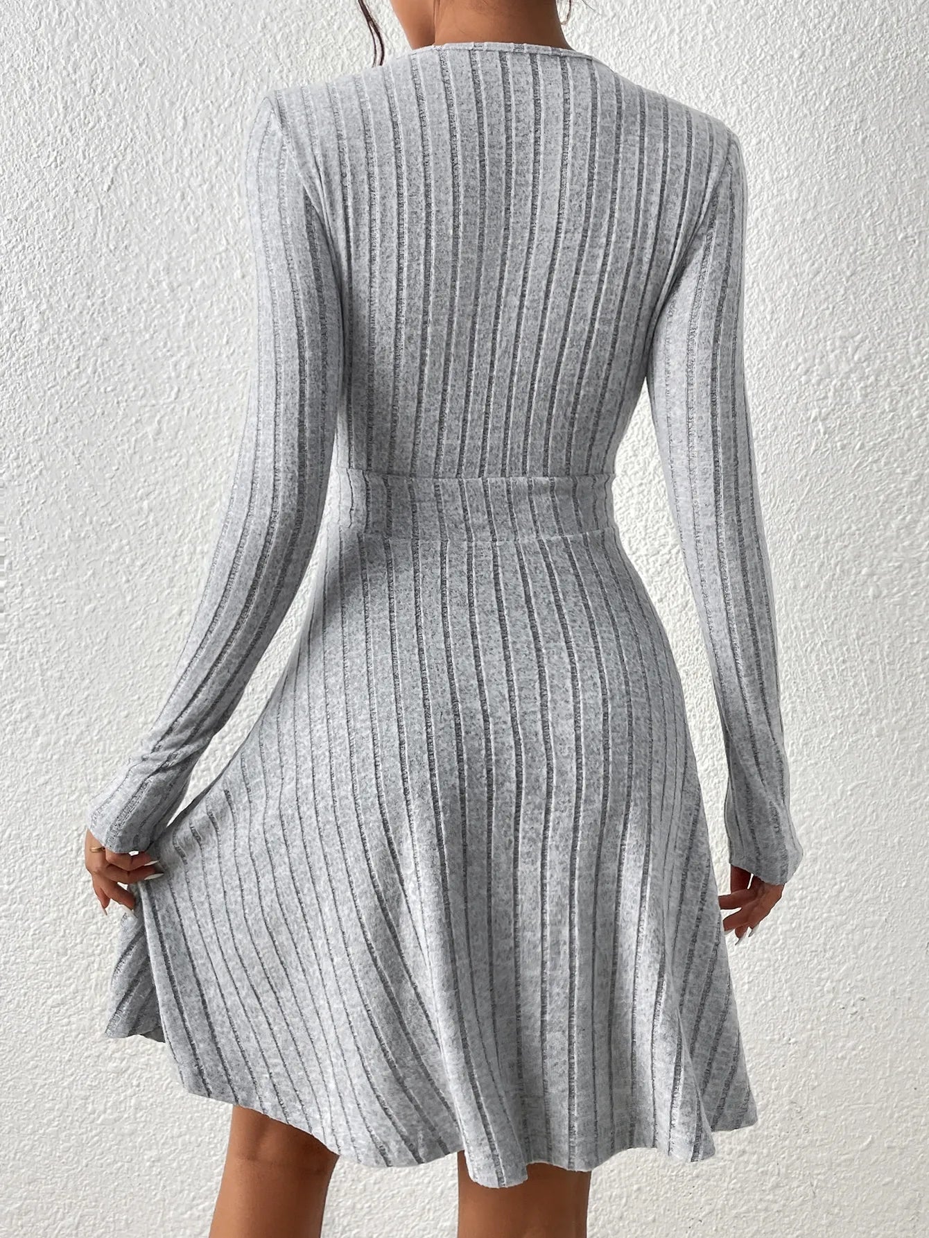 Women’s Knit Sweater Dress – Ribbed V-Neck Long Sleeve Fit & Flare Winter Dress