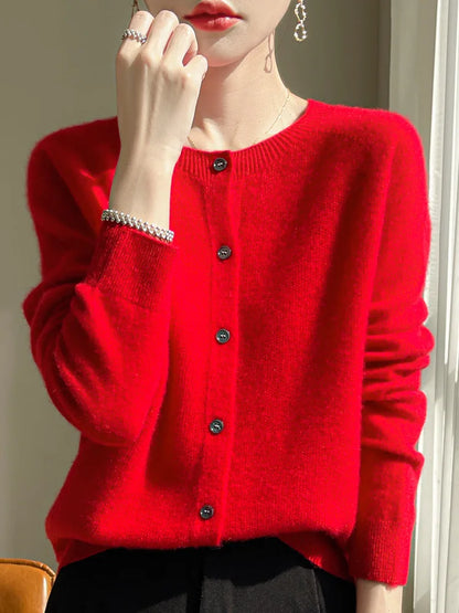 100% Merino Wool Women's Cardigan – Luxury Soft Knit Raglan Sleeve Button-Front Sweater
