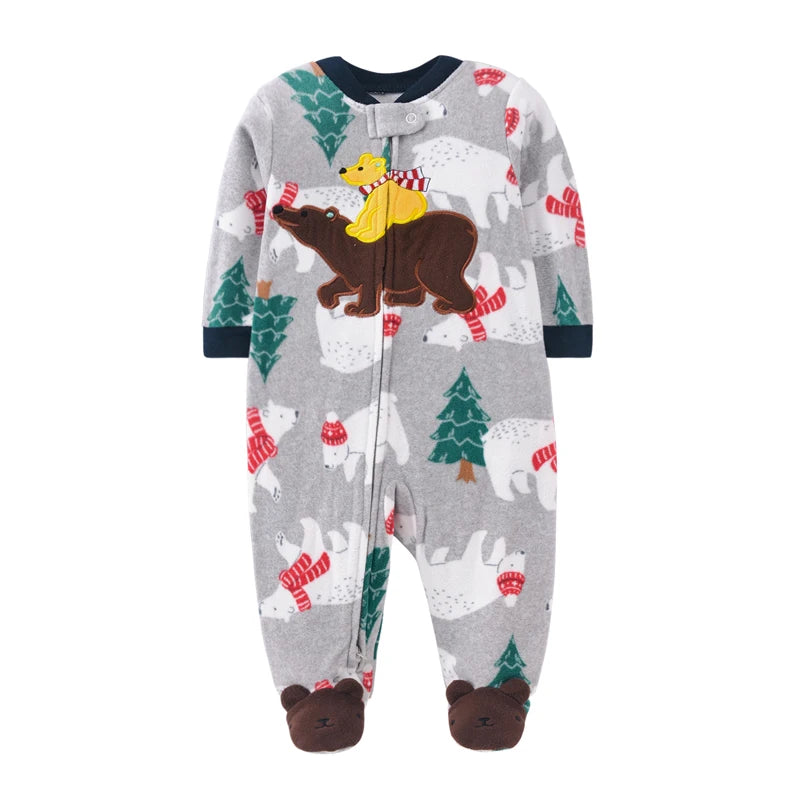Baby Boy Fleece Romper Pajamas with Zipper – Soft Warm One-Piece Jumpsuit for Infants 0–12 Months