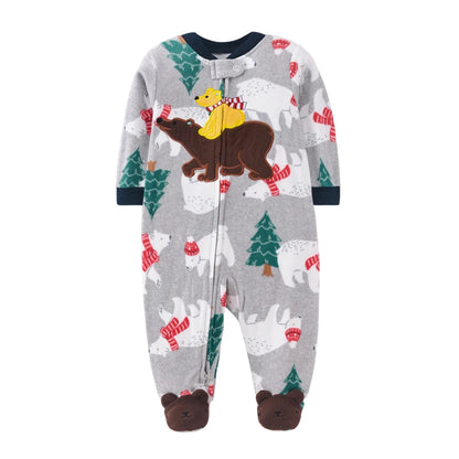 Baby Boy Fleece Romper Pajamas with Zipper – Soft Warm One-Piece Jumpsuit for Infants 0–12 Months