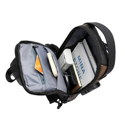 Men’s Anti-Theft USB Sling Bag – Waterproof Crossbody Chest Pack With Lock & USB Charging Port