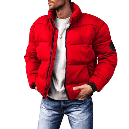 Men’s Winter Stand-Collar Puffer Jacket – Fleece-Lined, Windproof, Heavy Warm Coat