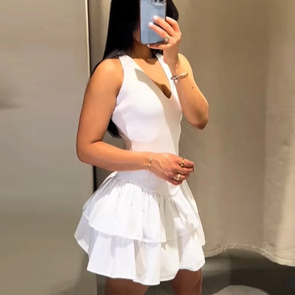 Sweetheart Halter Flare Mini Dress with Double Ruffle Hem – Trendy Summer Party Wear