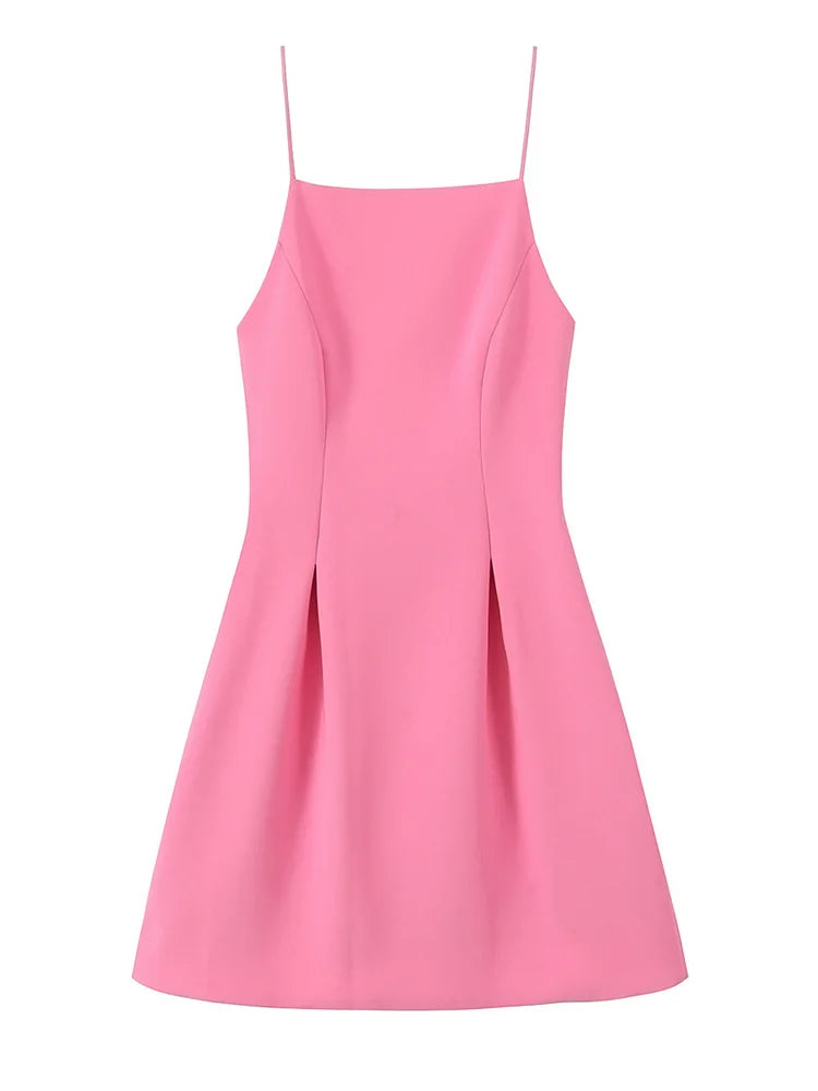 Pink Spaghetti Strap A-Line Mini Dress – Summer Party Dress