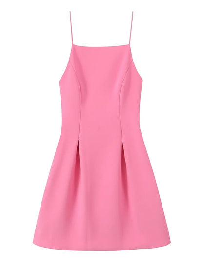 Pink Spaghetti Strap A-Line Mini Dress – Summer Party Dress
