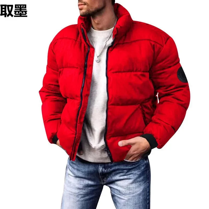 Men’s Winter Stand-Collar Puffer Jacket – Fleece-Lined, Windproof, Heavy Warm Coat