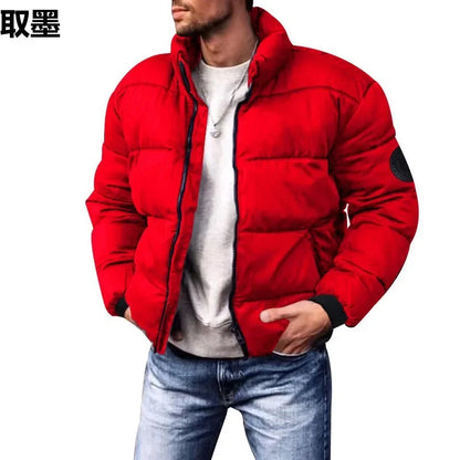 Men’s Winter Stand-Collar Puffer Jacket – Fleece-Lined, Windproof, Heavy Warm Coat