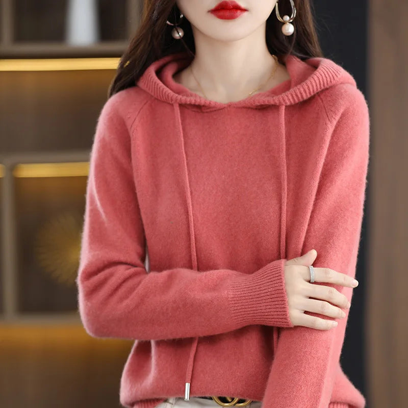 Women’s Cashmere-Soft Hooded Sweater – Cozy Knit Pullover with Drawstring Hood