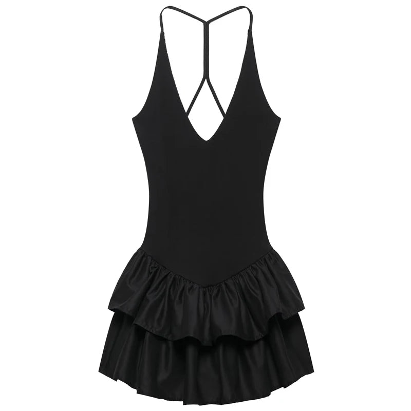 Sweetheart Halter Flare Mini Dress with Double Ruffle Hem – Trendy Summer Party Wear