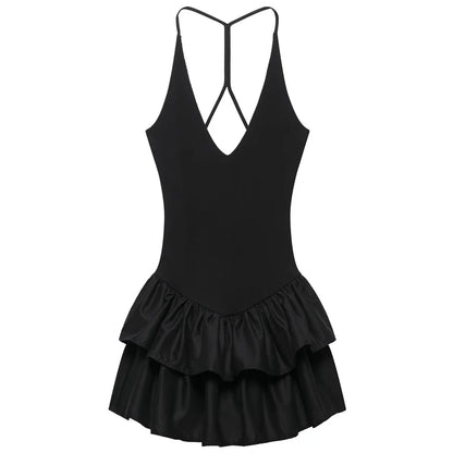 Sweetheart Halter Flare Mini Dress with Double Ruffle Hem – Trendy Summer Party Wear