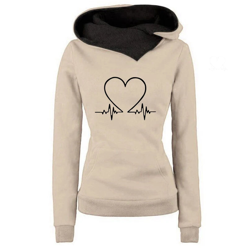 Women’s Cozy Hoodie & Jogger Set – Heartbeat Print Pullover Sweatshirt and Pants Two-Piece Set
