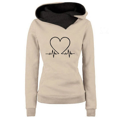 Women’s Cozy Hoodie & Jogger Set – Heartbeat Print Pullover Sweatshirt and Pants Two-Piece Set
