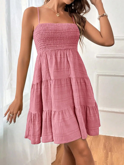Women’s Smocked Tiered Mini Dress – This Suspender Soft A-Line Summer Sundress