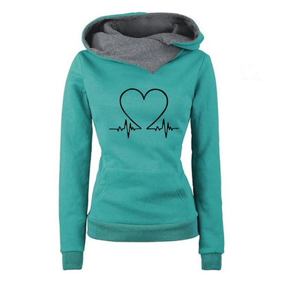 Women’s Cozy Hoodie & Jogger Set – Heartbeat Print Pullover Sweatshirt and Pants Two-Piece Set