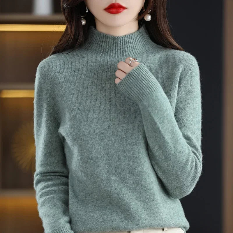 Cozy Winter High-Neck Knit Sweater for Women – Korean Style Slim Fit Top