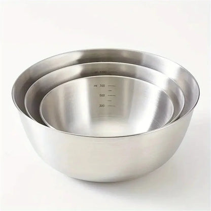 Stainless Steel Mixing Bowl Set with Measurement Scale – Non-Slip, Prep & Baking Bowls (1–3 Piece Options)