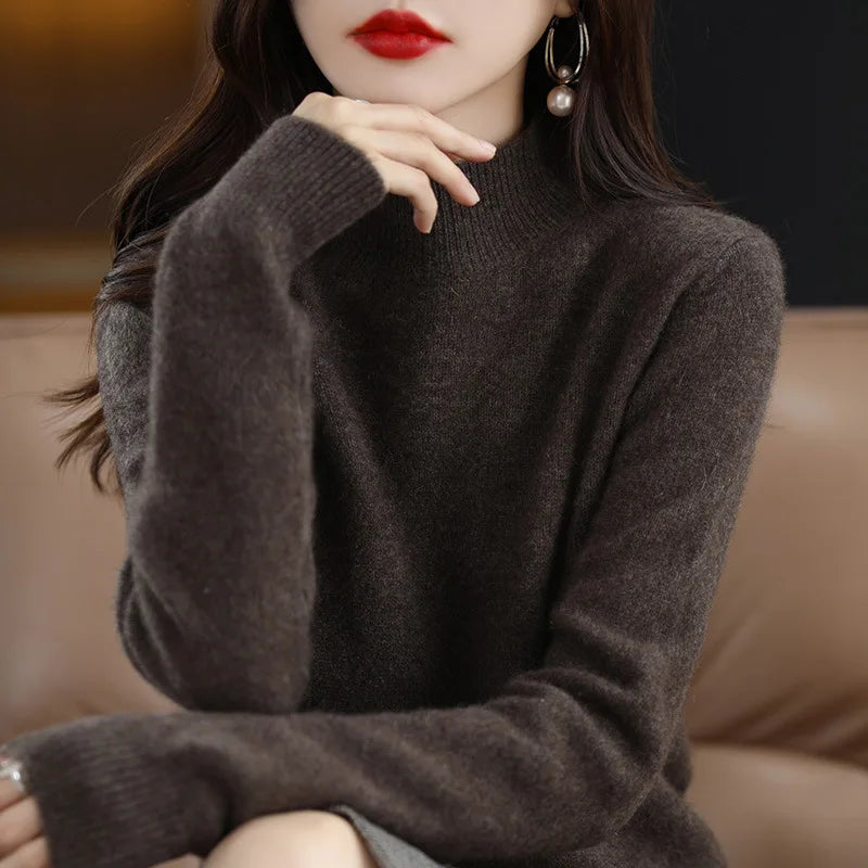 Cozy Winter High-Neck Knit Sweater for Women – Korean Style Slim Fit Top