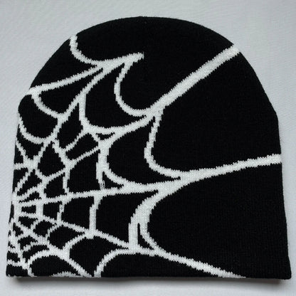 Y2K Spider Web Knit Beanie – Streetwear Skullcap for Men & Women, Rider Hat