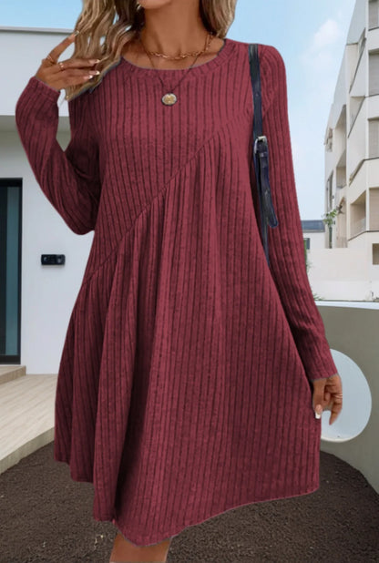 Autumn/Winter Bohemian - Ribbed Solid Color Dress
