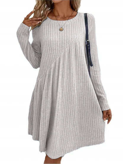 Autumn/Winter Bohemian - Ribbed Solid Color Dress