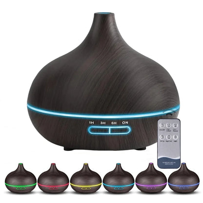 550ml Wood Grain Essential Oil Diffuser with Remote Control & LED Lights