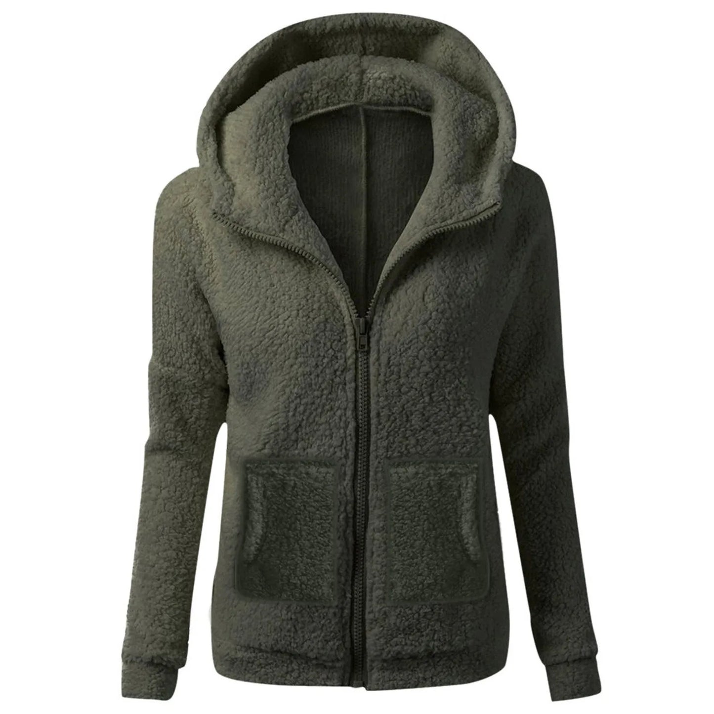 Women's Soft Plush Zip Up Hoodie - Warm Fleece Jacket with Hood & Pockets