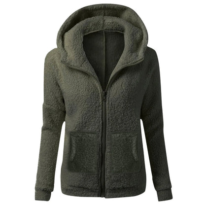 Women's Soft Plush Zip Up Hoodie - Warm Fleece Jacket with Hood & Pockets