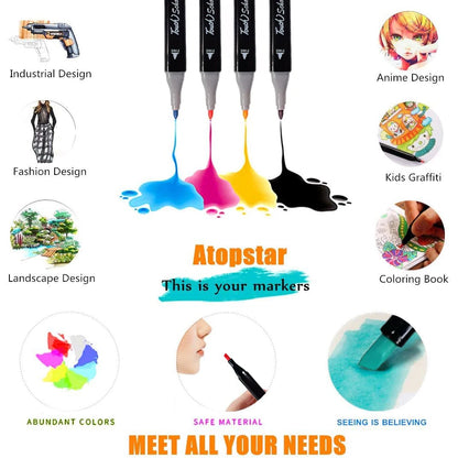 40-Piece Dual Tip Alcohol Marker Set – Permanent Sketch Markers for Drawing & Manga Art